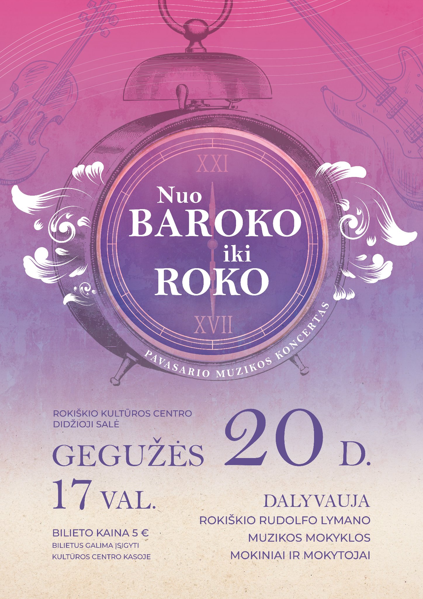 Muzikos mokyklos koncertas NUO BAROKO IKI ROKO Rokiškio kultūros centro Didžiojoje salėje.
